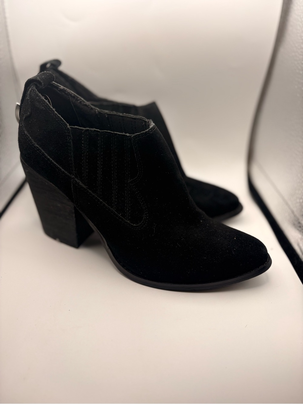 Chinese Laundry Black Suede Chunky Heel Ankle Booties